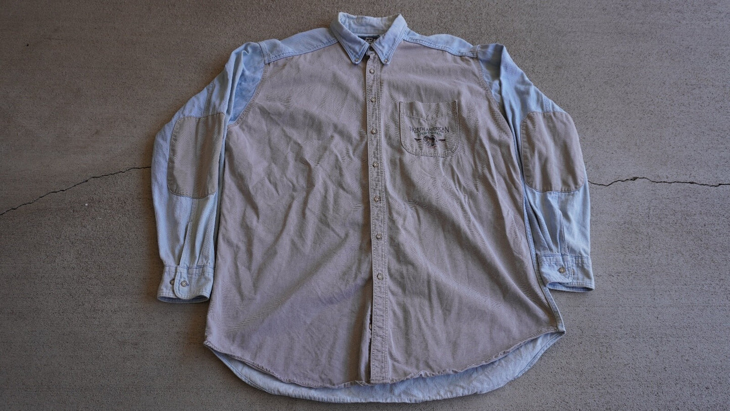 Vintage 90's Woolrich "North American Sportsman" Graphic Denim Button Down Shirt